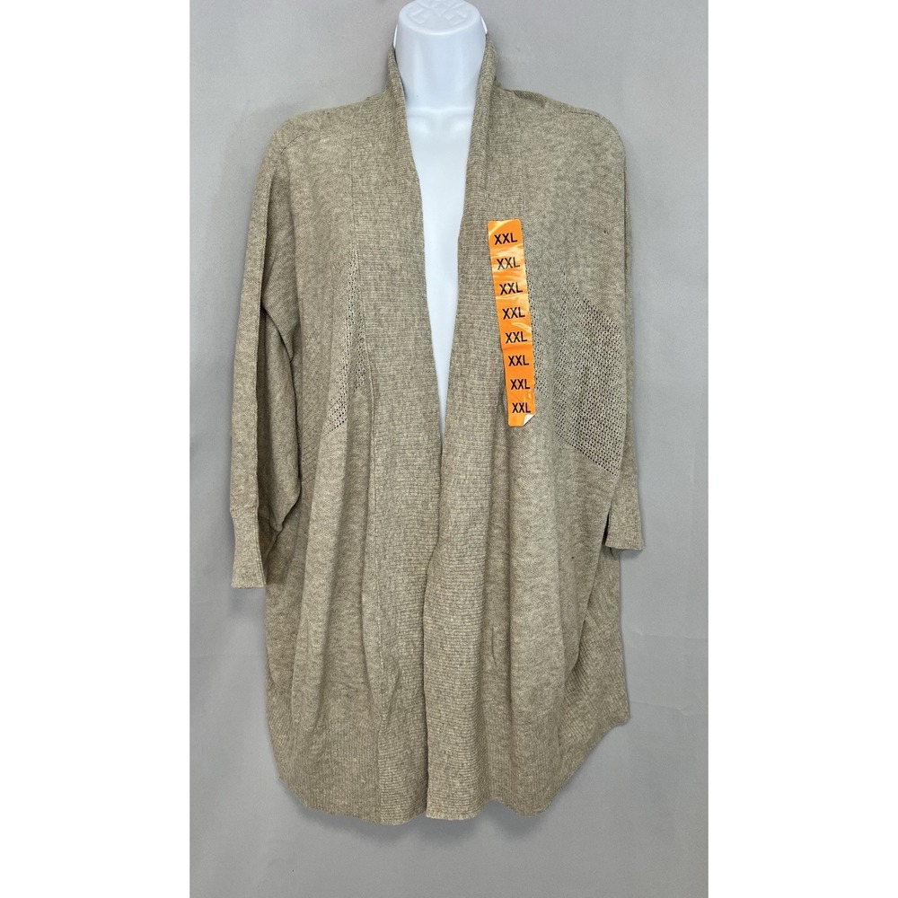 Leo & Nicole Women's Beige Long Sleeve Open Front Cardigan Sweater Sz XXL New